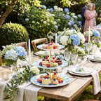 Blue Hydrangea 3 Tier Cake Stand Ceramic Tiered Serving Tray in Blue, alternate view 6