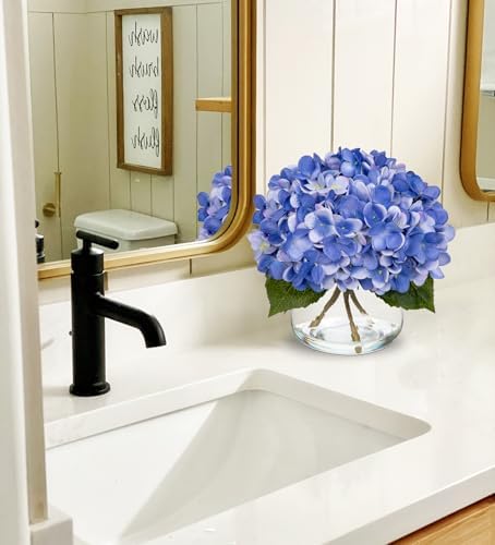 Blue Hydrangea Artificial Flowers with Vase Silk Blue Hydrangeas Fake Flowers Arrangements Floral Bulk Bouquet, alternate
