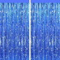 Blue Metallic Fringe Curtains 2 Pack, Tinsel Backdrop for Parties