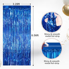 Blue Metallic Fringe Curtains 2 Pack, Tinsel Backdrop for Parties, alternate view 2
