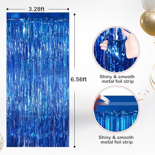 Blue Metallic Fringe Curtains 2 Pack, Tinsel Backdrop for Parties, alternate view 2