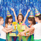 Blue Metallic Fringe Curtains 2 Pack, Tinsel Backdrop for Parties, alternate view 4