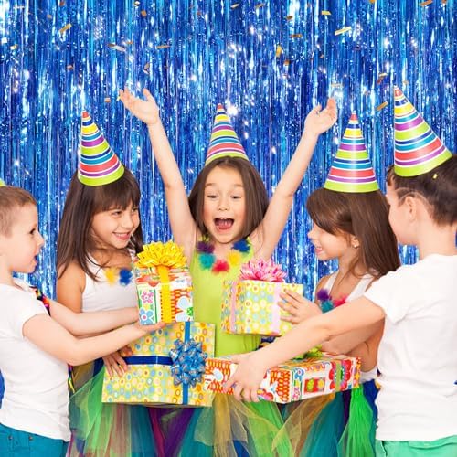 Blue Metallic Fringe Curtains 2 Pack, Tinsel Backdrop for Parties, alternate view 4