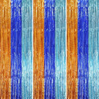Blue Orange Foil Fringe Backdrop Curtains,3.3x8.2ft, 3 Pack in 3.3x8.2ft