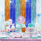 Blue Orange Foil Fringe Backdrop Curtains,3.3x8.2ft, 3 Pack in 3.3x8.2ft, alternate view 2