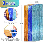 Blue Orange Foil Fringe Backdrop Curtains,3.3x8.2ft, 3 Pack in 3.3x8.2ft, alternate view 3