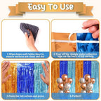 Blue Orange Foil Fringe Backdrop Curtains,3.3x8.2ft, 3 Pack in 3.3x8.2ft, alternate view 5