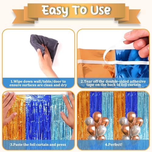 Blue Orange Foil Fringe Backdrop Curtains,3.3x8.2ft, 3 Pack in 3.3x8.2ft, alternate view 5