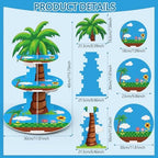 Blue Palm Tree 3 Tier Cupcake Stand, Dessert Holder Tower in Blue, White, alternate view 3