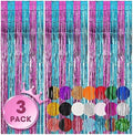 Blue Pink Foil Fringe Backdrop Curtains,3.3x8.2ft, 3 Pack in 3.3x8.2ft