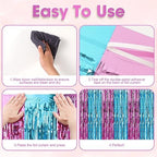 Blue Pink Foil Fringe Backdrop Curtains,3.3x8.2ft, 3 Pack in 3.3x8.2ft, alternate view 6