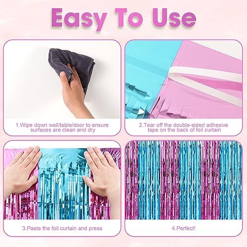 Blue Pink Foil Fringe Backdrop Curtains,3.3x8.2ft, 3 Pack in 3.3x8.2ft, alternate view 6