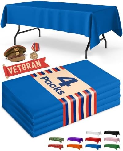 Blue Plastic Table Cloth Disposable, 4 Pack, 54 x 108 in