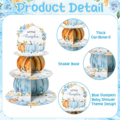 Blue Pumpkin Cupcake Stand 3Tier Dessert Holder Pastry Platter in Blue Pumpkin, alternate view 4