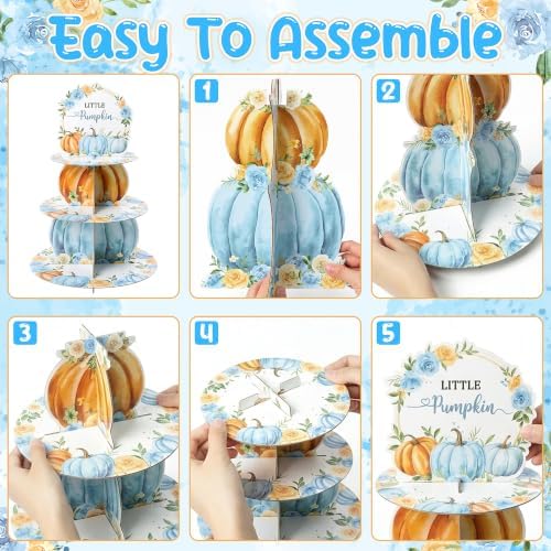 Blue Pumpkin Cupcake Stand 3Tier Dessert Holder Pastry Platter in Blue Pumpkin, alternate view 5