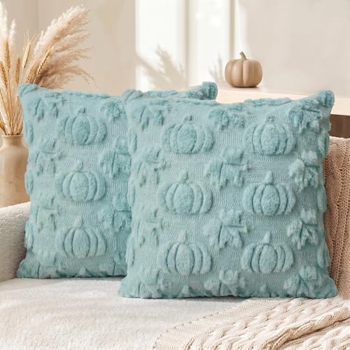 Blue Pumpkin Fall Throw Pillow Covers 18x18 Inch in 18x18 Inch