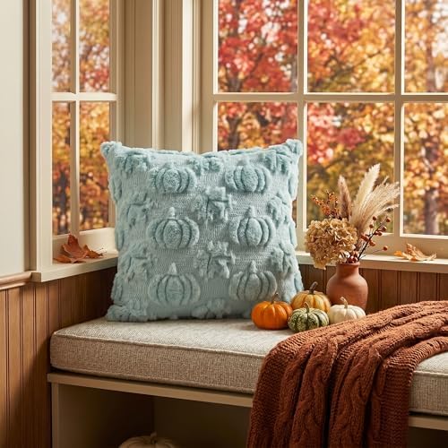 Blue Pumpkin Fall Throw Pillow Covers 18x18 Inch in 18x18 Inch, alternate view 3