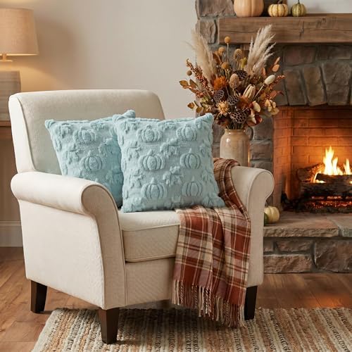 Blue Pumpkin Fall Throw Pillow Covers 18x18 Inch in 18x18 Inch, alternate view 4