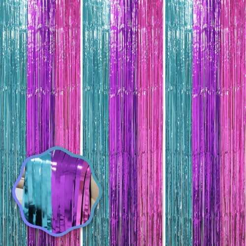 Blue Purple Pink Fringe Backdrop Curtains, 3.3x8.2ft, 3 Pack in 3.3x8.2ft