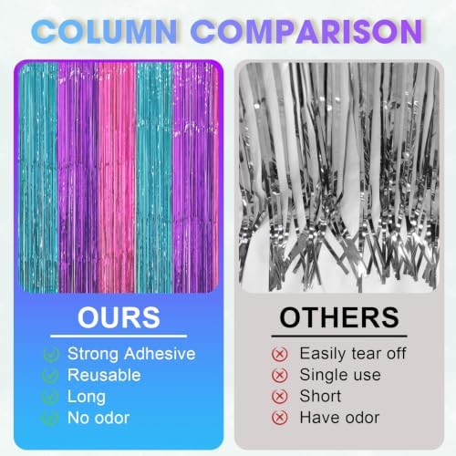 Blue Purple Pink Fringe Backdrop Curtains, 3.3x8.2ft, 3 Pack in 3.3x8.2ft, alternate view 4