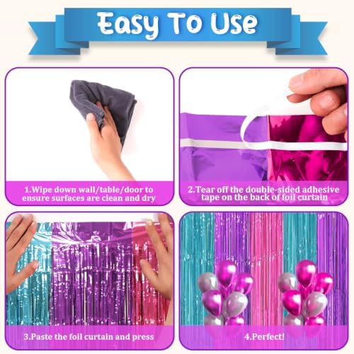 Blue Purple Pink Fringe Backdrop Curtains, 3.3x8.2ft, 3 Pack in 3.3x8.2ft, alternate view 5