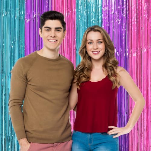 Blue Purple Pink Fringe Backdrop Curtains, 3.3x8.2ft, 3 Pack in 3.3x8.2ft, alternate view 6