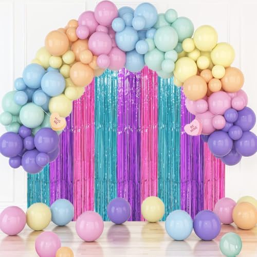 Blue Purple Pink Fringe Backdrop Curtains, 3.3x8.2ft, 3 Pack in 3.3x8.2ft, alternate view 7