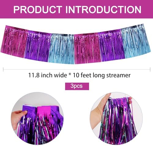 Blue Purple Pink Fringe Garland Banner Wall Tinsel Foil Streamers in Blue Purple Pink, alternate view 3