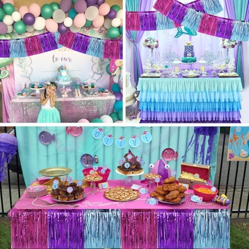Blue Purple Pink Fringe Garland Banner Wall Tinsel Foil Streamers in Blue Purple Pink, alternate view 6