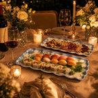 Blue Rose Melamine Serving Trays Set of 2, 15.5 x 8 in Scalloped Platters in Blue Rose, alternate view 5