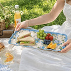 Blue Rose Melamine Serving Trays Set of 2, 15.5 x 8 in Scalloped Platters in Blue Rose, alternate view 6