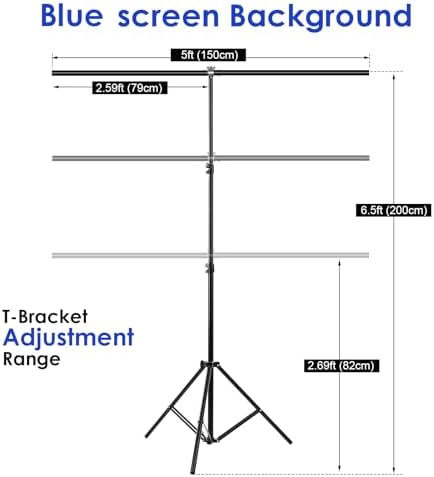 Blue Screen Backdrop Kit, Portable Bluescreen Background with T-Shaped Stand, 5 Clamps & Carrying Bag for, alternate view 2