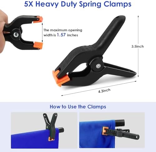 Blue Screen Backdrop Kit, Portable Bluescreen Background with T-Shaped Stand, 5 Clamps & Carrying Bag for, alternate view 4