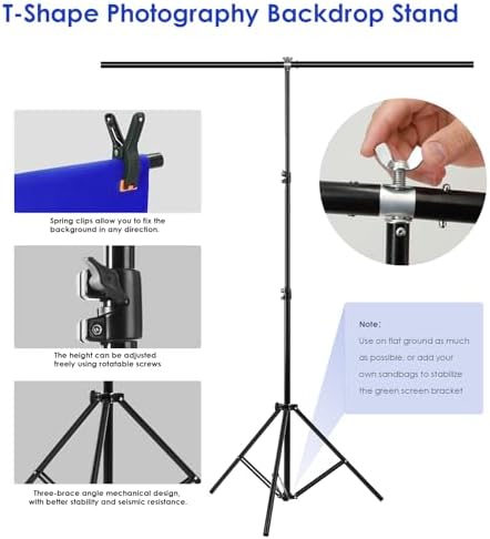 Blue Screen Backdrop Kit, Portable Bluescreen Background with T-Shaped Stand, 5 Clamps & Carrying Bag for, alternate view 5