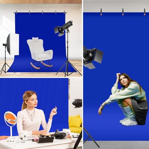 Blue Screen Backdrop Kit, Portable Bluescreen Background with T-Shaped Stand, 5 Clamps & Carrying Bag for, alternate view 6