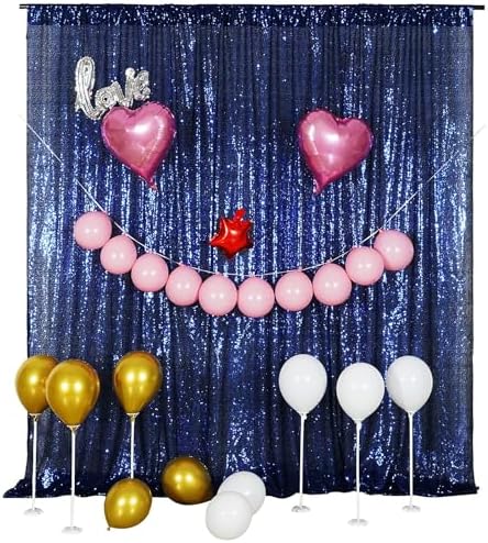 Blue Sequin Backdrop,10FT x 10FT Sequin Photography Backdrop Curtain for Party Decoration, Navy Blue in 10x10 ft, alternate