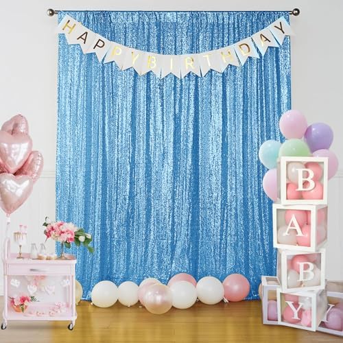 Blue Sequin Backdrop Curtain 3 Panels 2FTx8FT Glitter Blue Background Drapes Sparkle Photography Backdrop for, alternate view