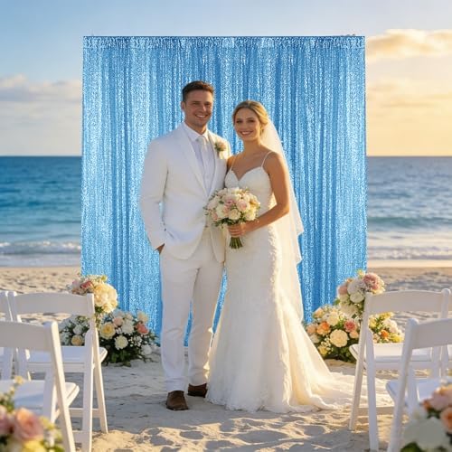 Blue Sequin Backdrop Curtain 3 Panels 2FTx8FT Glitter Blue Background Drapes Sparkle Photography Backdrop for, alternate view