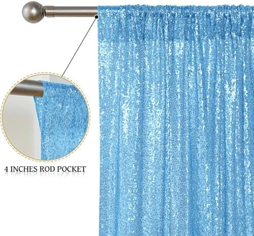 Blue Sequin Backdrop Curtain 4FTx8FT Glitter Blue Background Drapes Sparkle Photography Backdrop for Party, alternate view 5