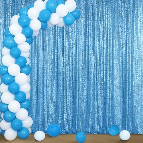 Blue Sequin Backdrop Curtain 4FTx8FT Glitter Blue Background Drapes Sparkle Photography Backdrop for Party