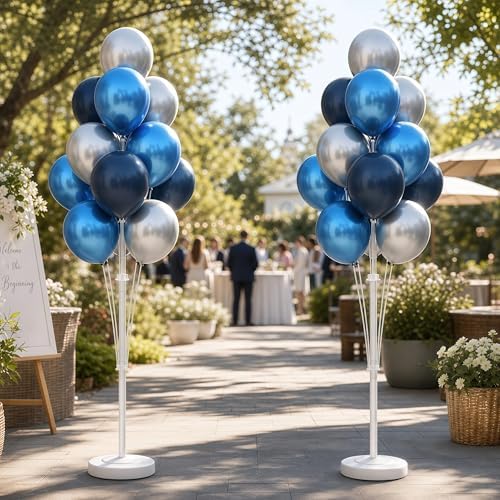 Blue Silver Balloon Column Stand for Indoor Patio Party Decor in 2 Count (Pack of 1) in Blue Silver, alternate view 2
