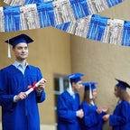 Blue Silver Fringe Garland Banner 30ft Wall Tinsel Foil Streamers in Blue Silver, alternate view 6