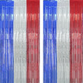Blue Silver Red Party Streamers 4th of July Decorations 3.2ft x 8.2ft 2 PCS