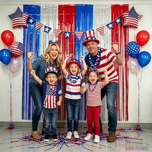 Blue Silver Red Party Streamers 4th of July Decorations 3.2ft x 8.2ft 2 PCS, alternate view 2