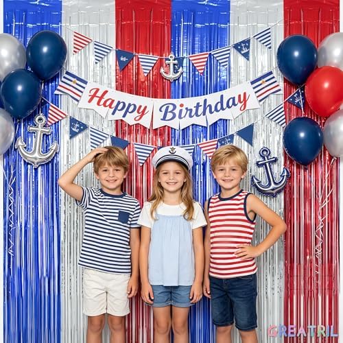 Blue Silver Red Party Streamers 4th of July Decorations 3.2ft x 8.2ft 2 PCS, alternate view 3