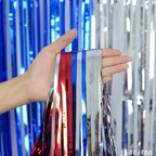 Blue Silver Red Party Streamers 4th of July Decorations 3.2ft x 8.2ft 2 PCS, alternate view 4