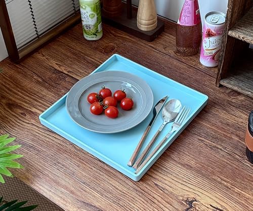 Blue Square Tray 11" - 3 Pack Hard Plastic Organizer Tray in 10.2"L x 5.5"W x 1.1"H in Blue, alternate view 6
