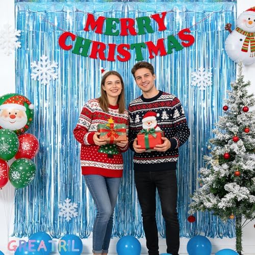 Blue Tinsel Curtain Party Backdrop - Pack of 2, alternate view 5
