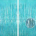 Blue Tinsel Foil Fringe Curtain Backdrop, 3.3 x 8.2 ft Metallic Glitter Curtain Streamers, 2 Pack Light Blue