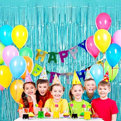 Blue Tinsel Foil Fringe Curtain Backdrop, 3.3 x 8.2 ft Metallic Glitter Curtain Streamers, 2 Pack Light Blue, alternate view